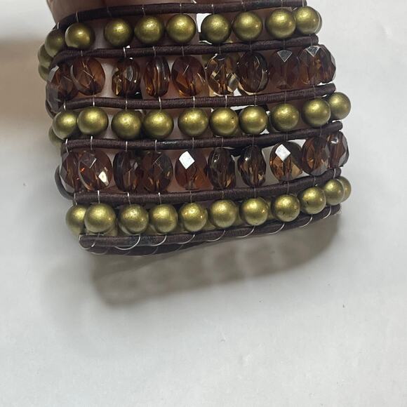 cuff bracelet Boho tribal trendy stretch amber-colored faux jewels beads trendy - Picture 4 of 9